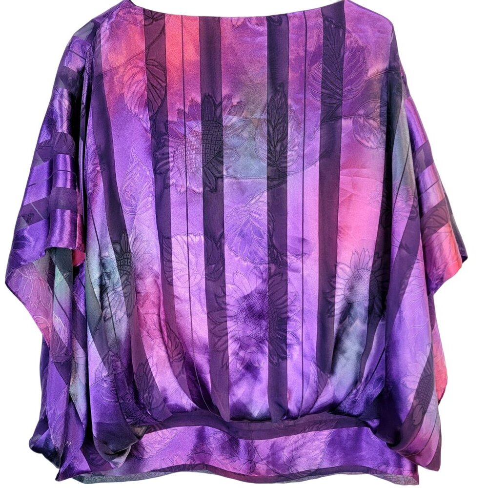 Vintage 80s Set Women 12 Colorful Floral Stripe Midi Skirt Blouse Top Shirt Pink - Picture 9 of 16